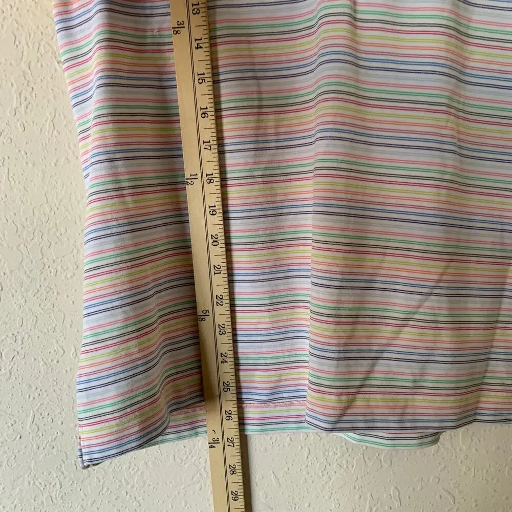 Vtg Nike Womens Large Sz Pastel Horz Rainbow Stripes White Short Slv Polo Shirt